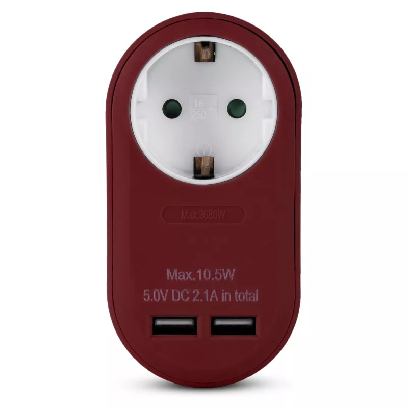 ENTAC adaptador de enchufe con 2x USB-A burdeos