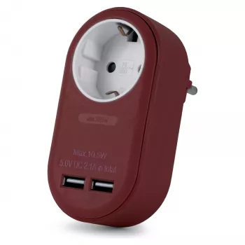 ENTAC Adaptador de enchufe de pared con 2x USB-A burdeos
