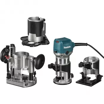 Makita RT0702CX3J fresadora recortadora 710W pinza de 8mm con 3 bases maletín MAKPAC