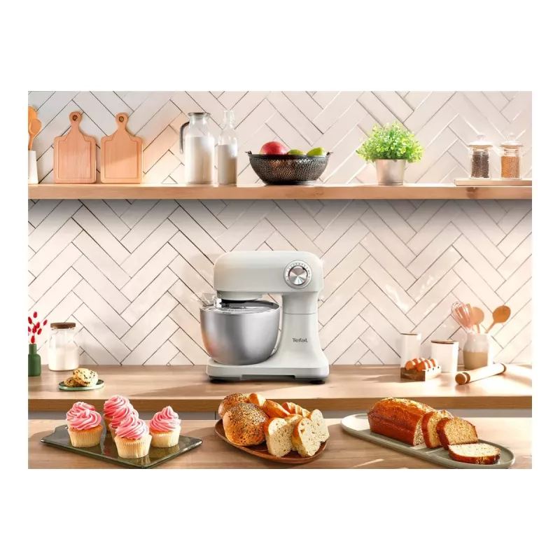 TEFAL QB140AF0 Bake Easy Batidora de pie, 500 W, 12 velocidades, Bol 3,5 L, Beige