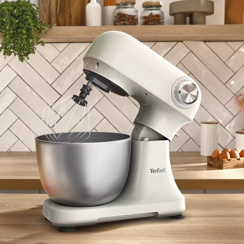 TEFAL QB140AF0 Bake Easy Batidora de pie, 500 W, 12 velocidades, Bol 3,5 L, Beige