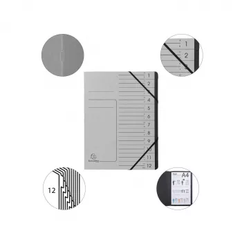 Exacompta Carpeta de clasificación 12 compartimentos gris Colorspan