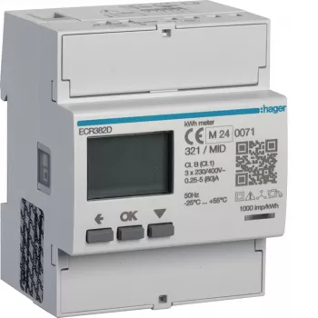 Hager ECR382D Contador de energía de conexión directa trifásico 80A 4 módulos Modbus MID