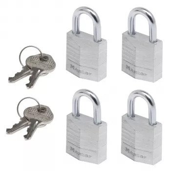 Master Lock 9120EURQNOPCC Candado de acero laminado Pack de 4 con la misma llave 20 mm de ancho de cuerpo