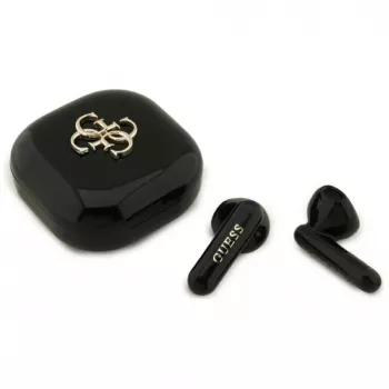 Guess 4G Metal Logo True Wireless Stereo Bluetooth Earbuds con estuche de carga (Negro)
