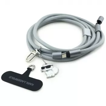 Karl Lagerfeld Crossbody Strap Choupette Charm - correa universal para teléfono / cable USB-C a USB-C 1,5 m (gris)