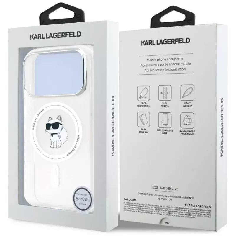 Karl Lagerfeld IML Choupette MagSafe Case para Apple iPhone 17 Pro Max, Transparente
