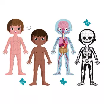 Janod Cuerpo Humano Set de Puzzles Educativos de 50, 75 y 100 Piezas