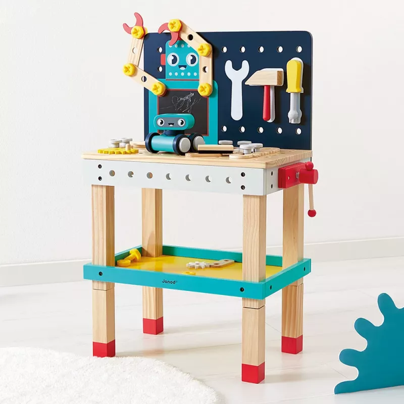 Janod Brico'Kids Robot Banco de Trabajo Magnético de Madera Juguete para Niños desde 3 Años - 40 Piezas