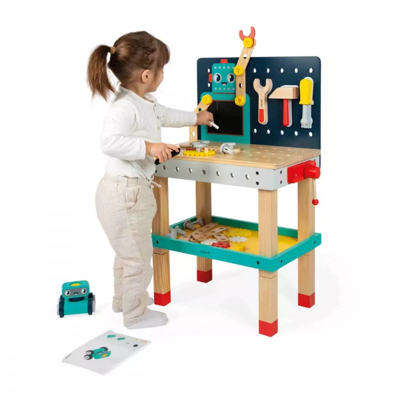 Janod Brico'Kids Robot Banco de Trabajo Magnético de Madera Juguete para Niños desde 3 Años - 40 Piezas