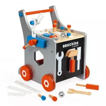 Janod Brico'Kids Carrito Banco de Trabajo Magnético con Herramientas - 24 Piezas