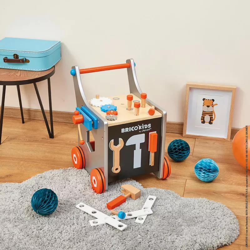 Janod Brico'Kids Carrito Banco de Trabajo Magnético con Herramientas - 24 Piezas