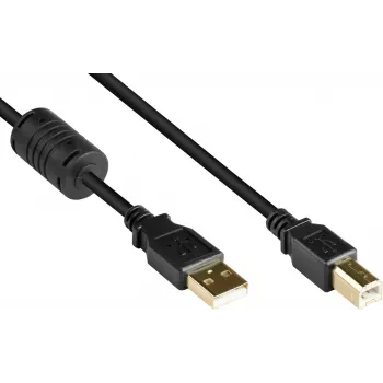 GoodConnections Cable USB 2.0 USB Type-A a USB Type-B con núcleo de ferrita, dorado, negro, 5m (GC-M0083)