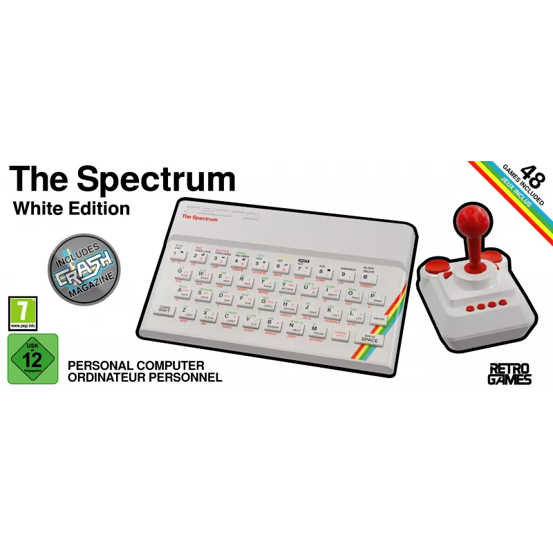 Retro Games The Spectrum White Edition - Consola ZX Spectrum HD con joystick y más de 40 juegos preinstalados