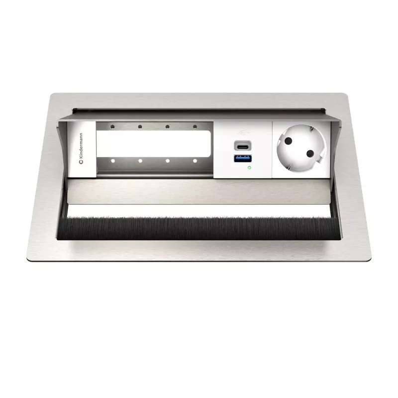Kindermann CP Standard² VA caja de conexiones de mesa para 4 módulos con 1x toma Schuko, 1x puerto de carga USB-A, VGA, audio, negro