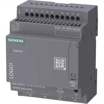 Siemens LOGO! 24 RCEo 6ED1052-2HB08-0BA3 Módulo lógico, 24V AC/DC, 8 DI/4 AI/4 DQ relé, sin pantalla, Ethernet