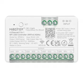 MIBOXER SPIW5-4 Controlador LED Pixel Serie SPI 5 en 1 SPI (2.4GHz+WiFi) 4 canales