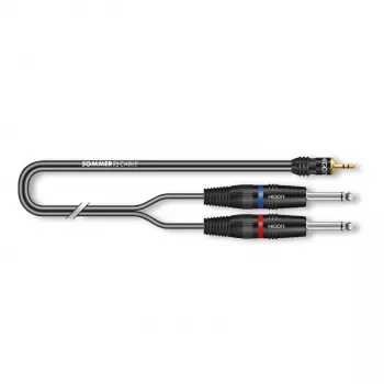 Sommer Cable SC-Onyx 2025 MKII Cable divisor estéreo, 2 x 1 x 0,25 mm², conector minijack estéreo de 3,5 mm a 2x conector jack mono de 6,3 mm, HICON, negro, 5 m (ON1W-0500-SW)