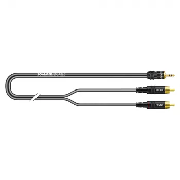 Sommer Cable SC-Onyx 2025 MKII Cable divisor estéreo, 2 x 1 x 0,25 mm², conector minijack estéreo de 3,5 mm a 2x conector RCA macho, HICON, negro, 2,5 m (ON2A-0250-SW)