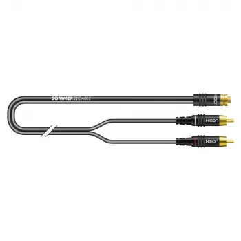 Sommer Cable SC-Onyx 2008 cable adaptador de audio, 2 x 1 x 0,08 mm², 2 conectores macho RCA a conector hembra minijack estéreo de 3,5 mm, HICON, negro, 2,5 m (O84W-0250-SW)