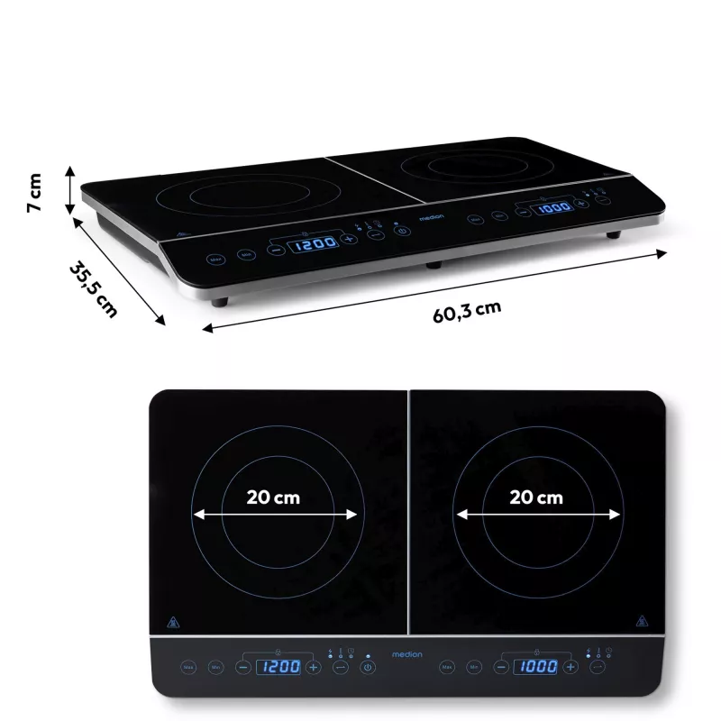 MEDION LIFE placa de inducción doble MD 15324 (negra, 3500 vatios, 2x Ø 20 cm)