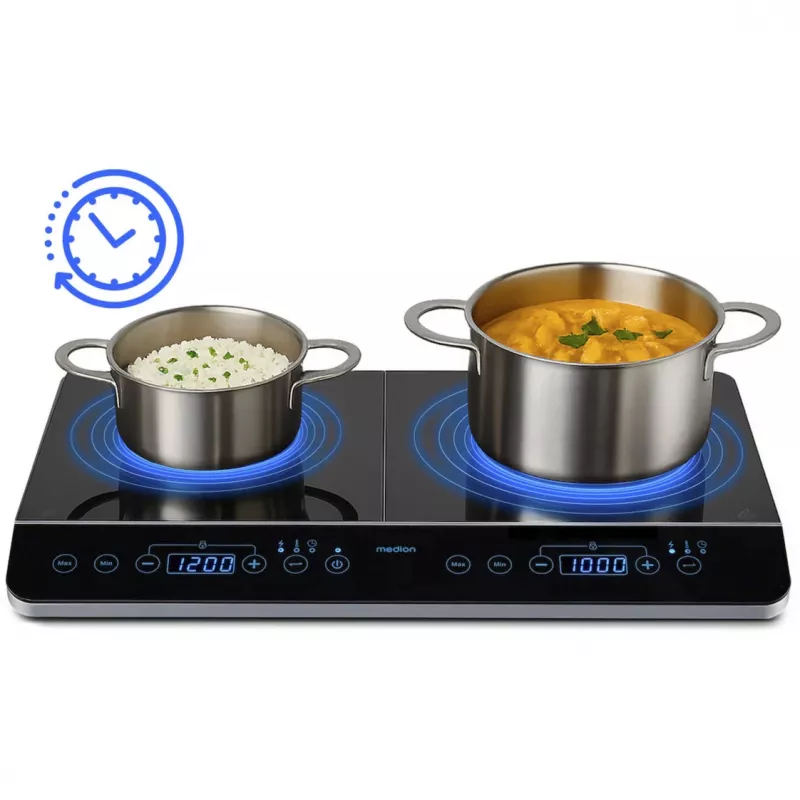 MEDION LIFE placa de inducción doble MD 15324 (negra, 3500 vatios, 2x Ø 20 cm)