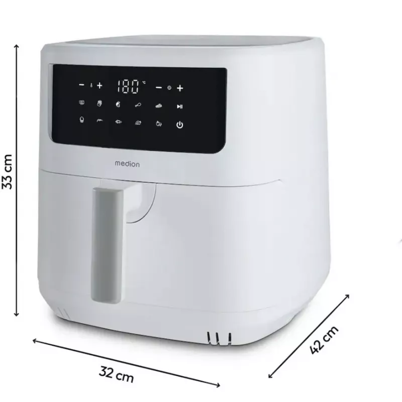 MEDION Air Fryer Life MD 11750 P10 XL (blanco mate, 2150 W, cesta de 6,8 L)