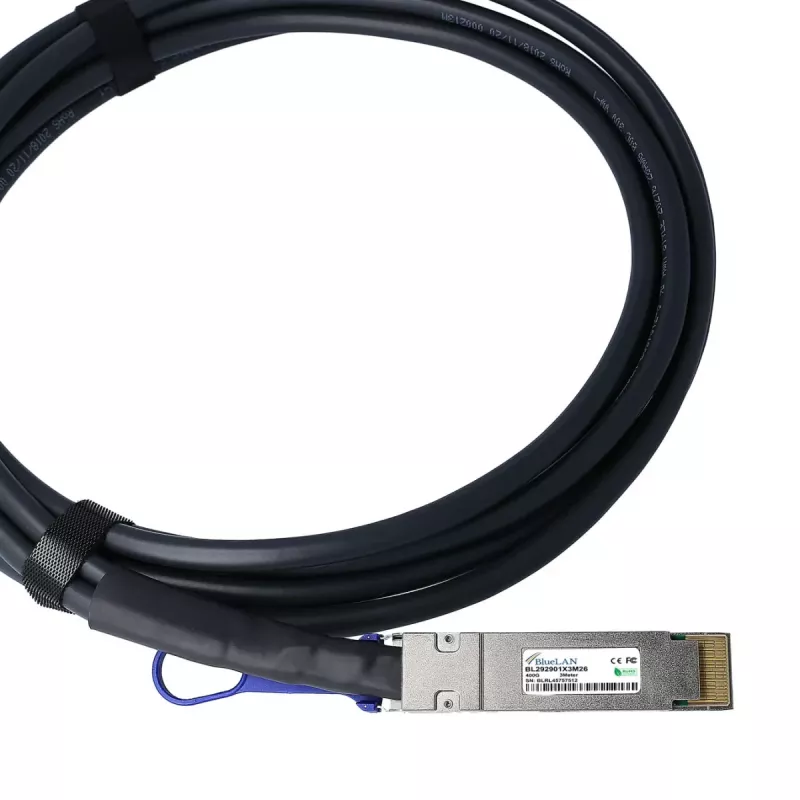 BlueOptics Fortinet FN-CABLE-QSFPDD-DAC-02 Compatible BlueLAN BL292901X2M26 Cable Direct Attach de Cobre QSFP-DD, 400GBASE-CR4, 26 AWG, 2 metros