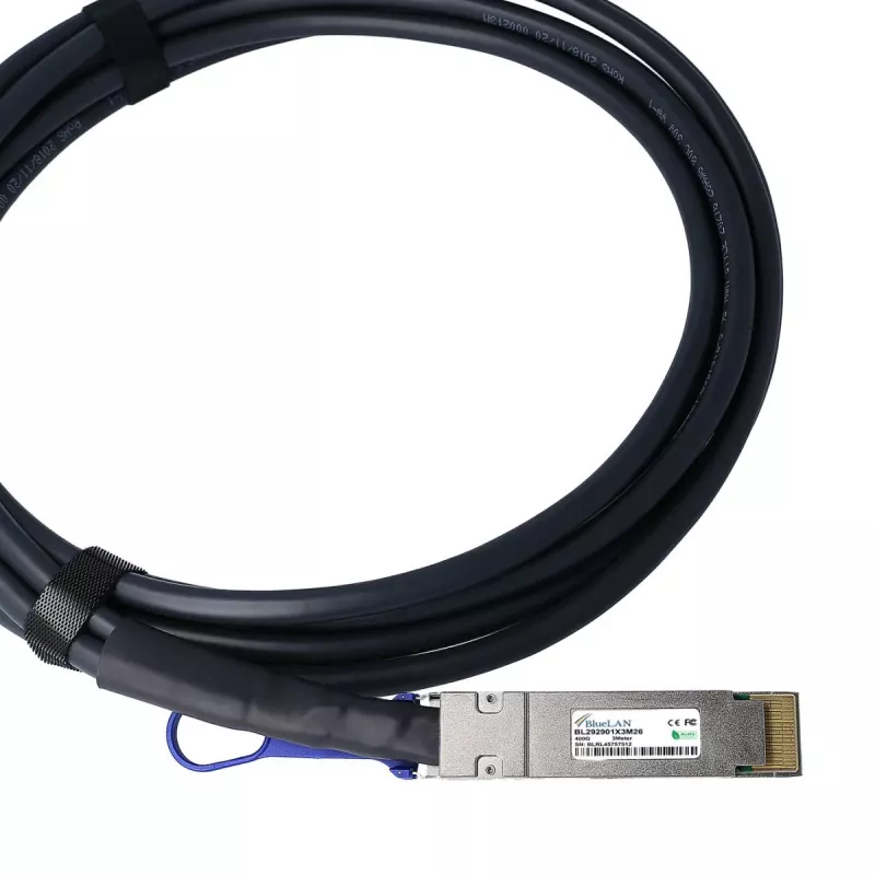 BlueOptics Fortinet FN-CABLE-QSFPDD-DAC-02 Compatible BlueLAN BL292901X2M26 Cable Direct Attach de Cobre QSFP-DD, 400GBASE-CR4, 26 AWG, 2 metros