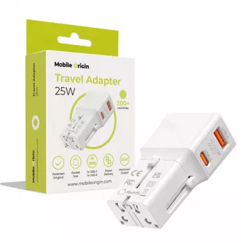 Mobile Origin adaptador de viaje 25W EU/US/UK/AU, blanco