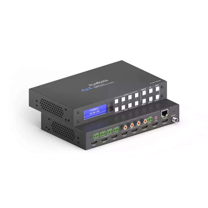 PureLink PureTools matriz HDMI 2.0 4x4 4K 60Hz 4:4:4 HDR10 y audio - conmutador KVM - RS-232