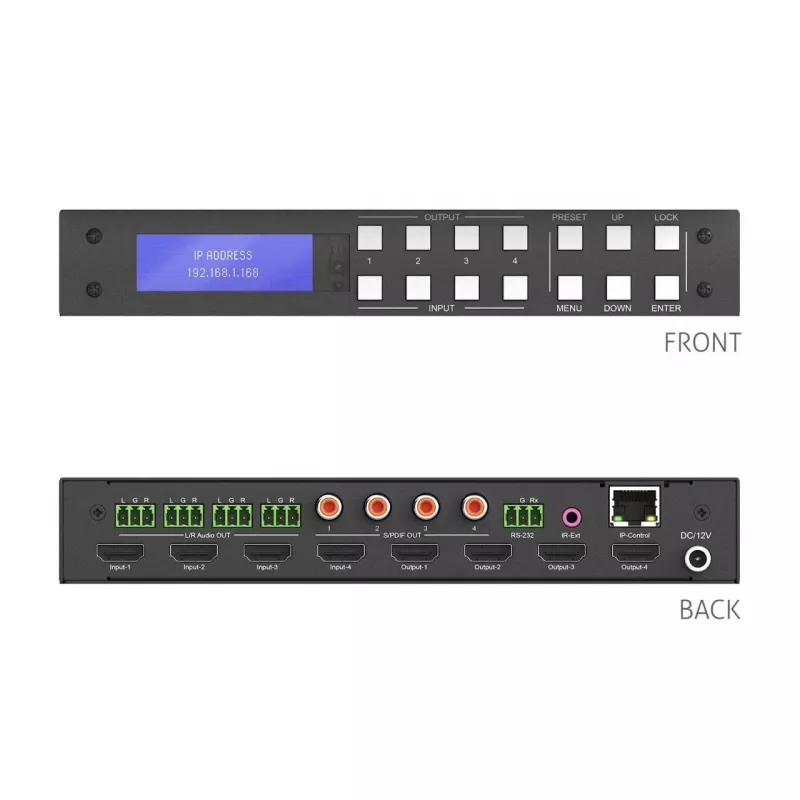 PureLink PureTools matriz HDMI 2.0 4x4 4K 60Hz 4:4:4 HDR10 y audio - conmutador KVM - RS-232