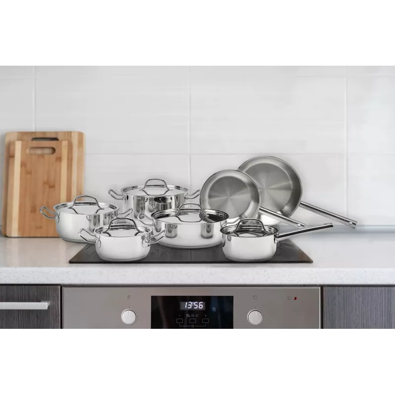 ELLE Home juego de 12 piezas de ollas y sartenes de acero inoxidable ECCS200412A