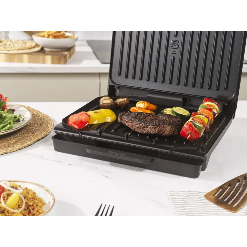 Salter EK6236VDE ActiGrill Everyday parrilla eléctrica, 1000 W, antiadherente, negra/plateada