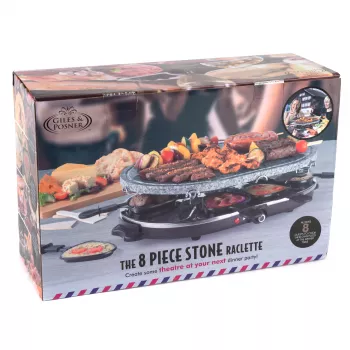 Giles & Posner EK1872GV2VDE Grill raclette de mesa con piedra - 1200W, para 8 personas, negro/gris