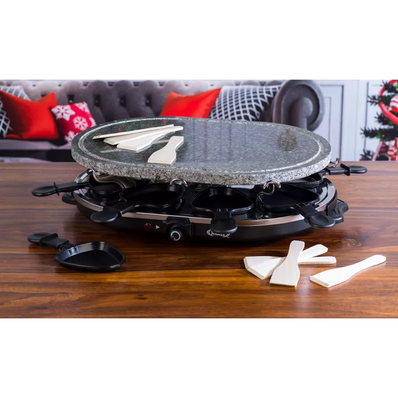 Giles & Posner EK1872GV2VDE Grill raclette de mesa con piedra - 1200W, para 8 personas, negro/gris