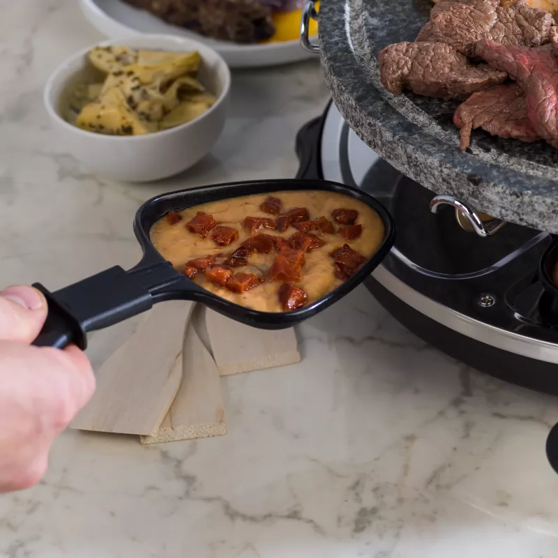 Giles & Posner EK1872GV2VDE Grill raclette de mesa con piedra - 1200W, para 8 personas, negro/gris