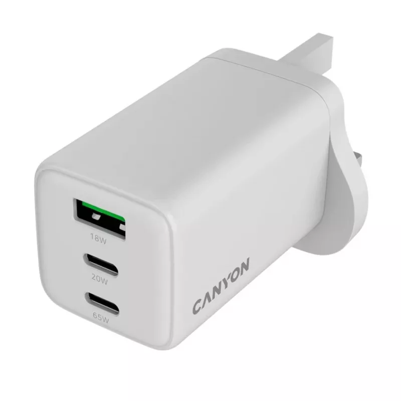 CANYON CU65ACC GaN 65W 2xPD 1xQC Cargador de pared UK Blanco
