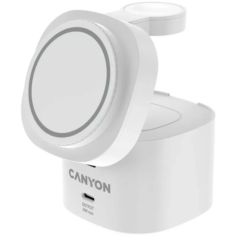 Canyon Base de carga inalámbrica 4 en 1, 30W max, tamaño: 70x70x70,3mm, peso: 414g, con cable de 1M, blanco