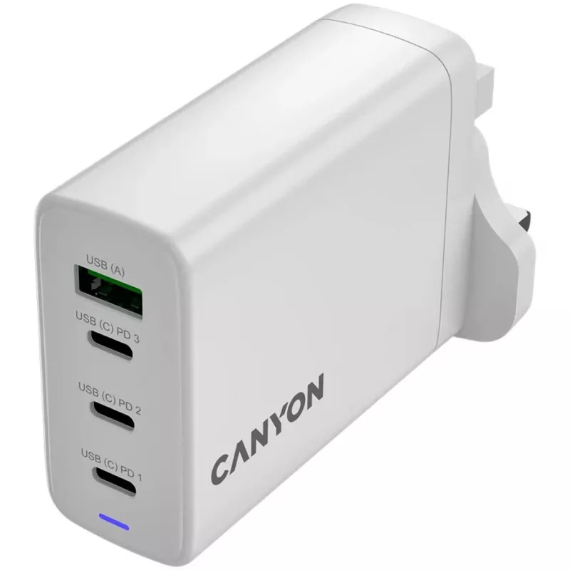 CANYON OnCharge 140 cargador GaN 150W Max 3 USB-C + 1 USB-A blanco enchufe UK