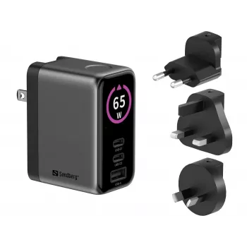 SANDBERG Cargador de viaje PD65W con pantalla
