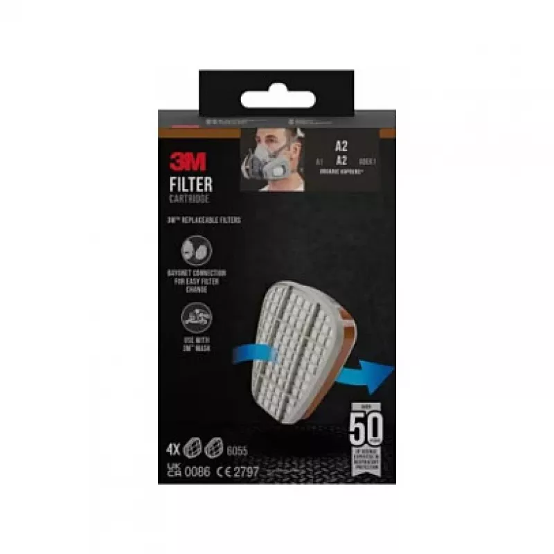 3M 6055 A2 filtro de gas para mascarillas respiratorias, 4 pares (8 filtros), EN 14387:2004 + A1:2008