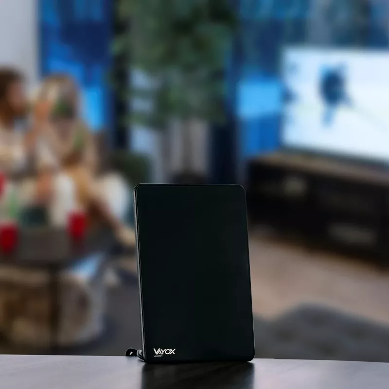 VAYOX VA0091 antena interior DVB-T/T2 con amplificador, negra