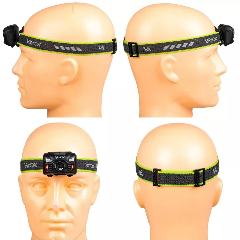 VAYOX VA0020 Linterna frontal con batería, 170 lm, sensor de movimiento, 1200 mAh, USB-C, IP66, negra