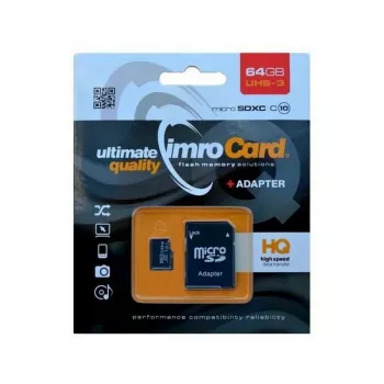 Imro Tarjeta de memoria microSDXC 64GB + Adaptador SD UHS-I U3 V30