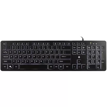 Teclado de membrana con cable USB retroiluminado Accura Artesia ACC-K1408, Full-Size QWERTY, LED multicolor, Negro