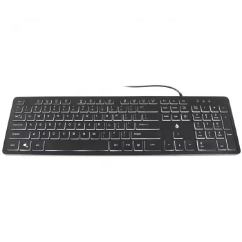 Teclado de membrana con cable USB retroiluminado Accura Artesia ACC-K1408, Full-Size QWERTY, LED multicolor, Negro