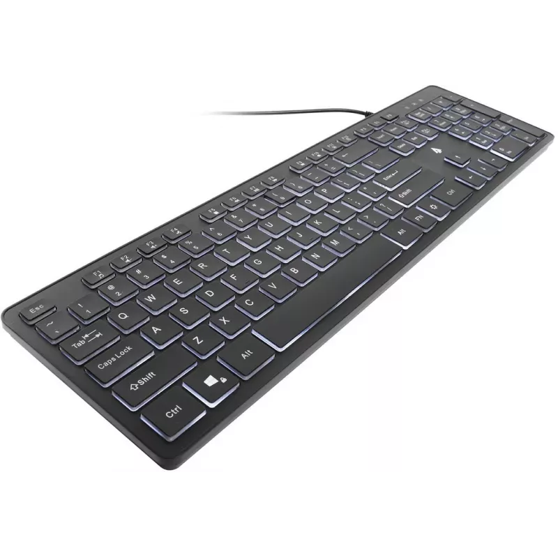 Teclado de membrana con cable USB retroiluminado Accura Artesia ACC-K1408, Full-Size QWERTY, LED multicolor, Negro