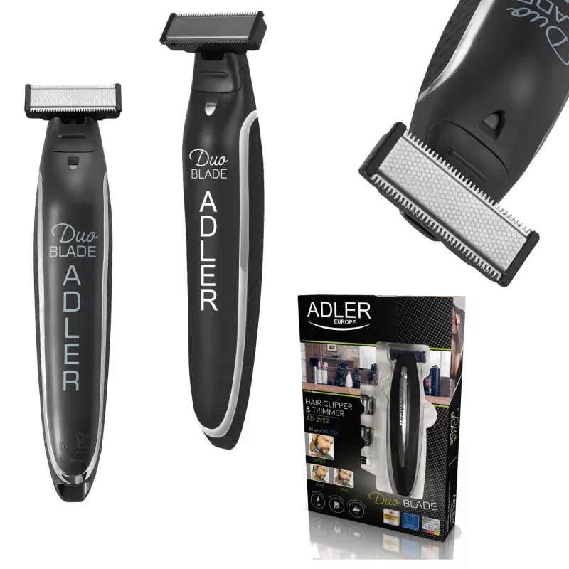 Set cortapelos Adler AD 2922, inalámbrico, cuchillas de acero inoxidable, 4 accesorios, 45 min de autonomía, base de carga