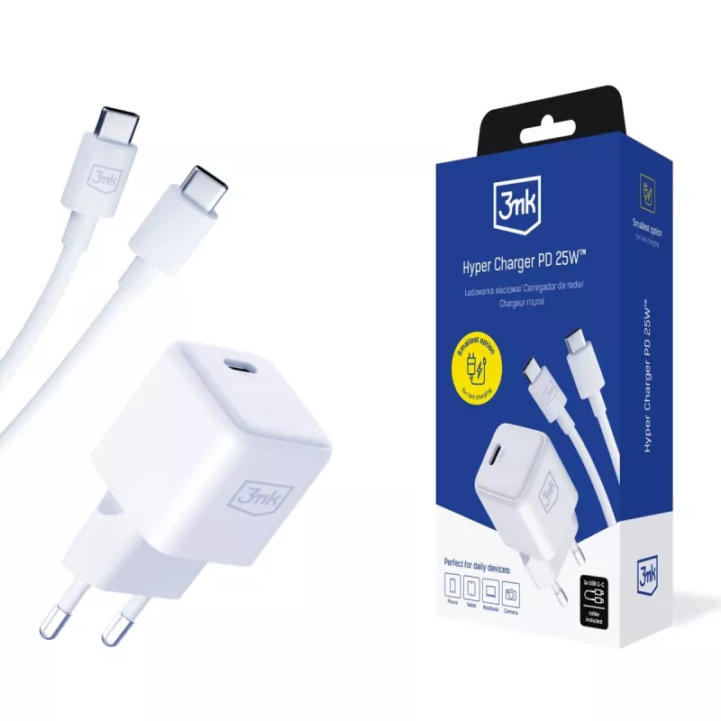 3MK Hyper Charger PD 25W + 1x cable USB-C a USB-C